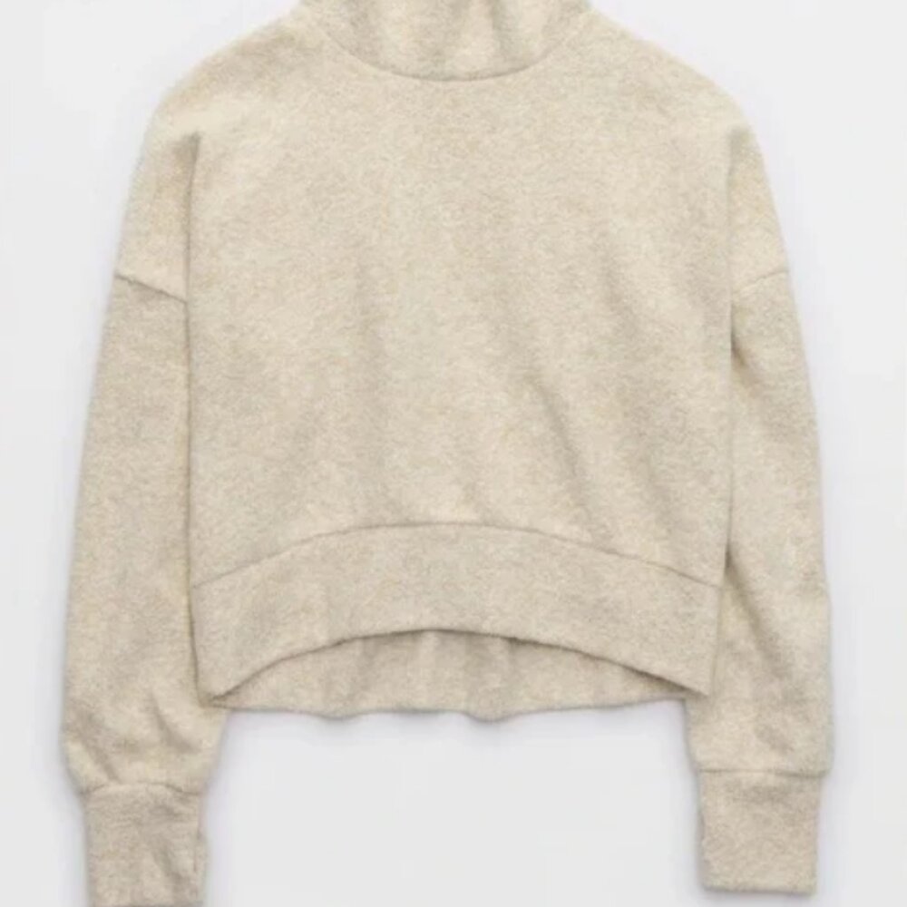 OFFLINE BY AERIE Snowday Mock Neck Sweater Women's Size S Soft Oat